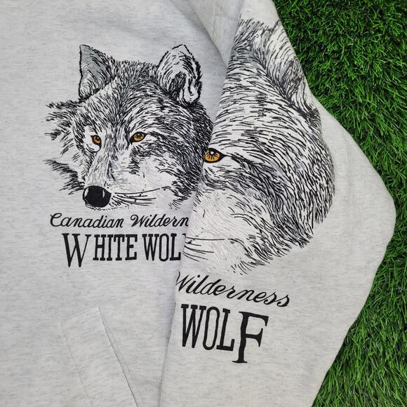 Vintage Wolf AOP Zip Hoodie Jacket Large 24x22 Baggy Gray - Picture 9 of 15